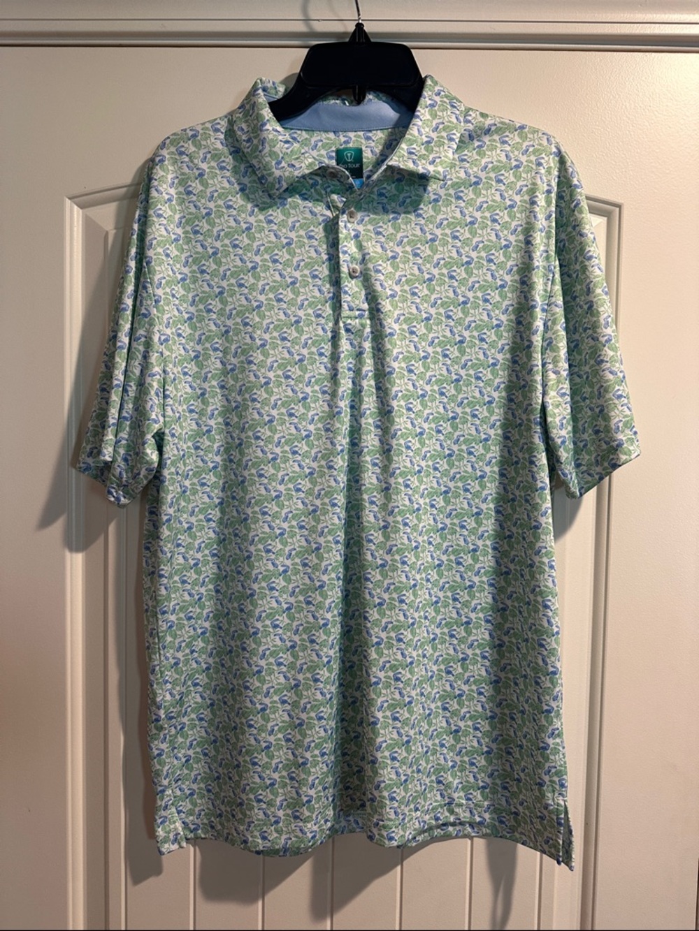 Green & Blue Floral Print Men's Polo Shirt